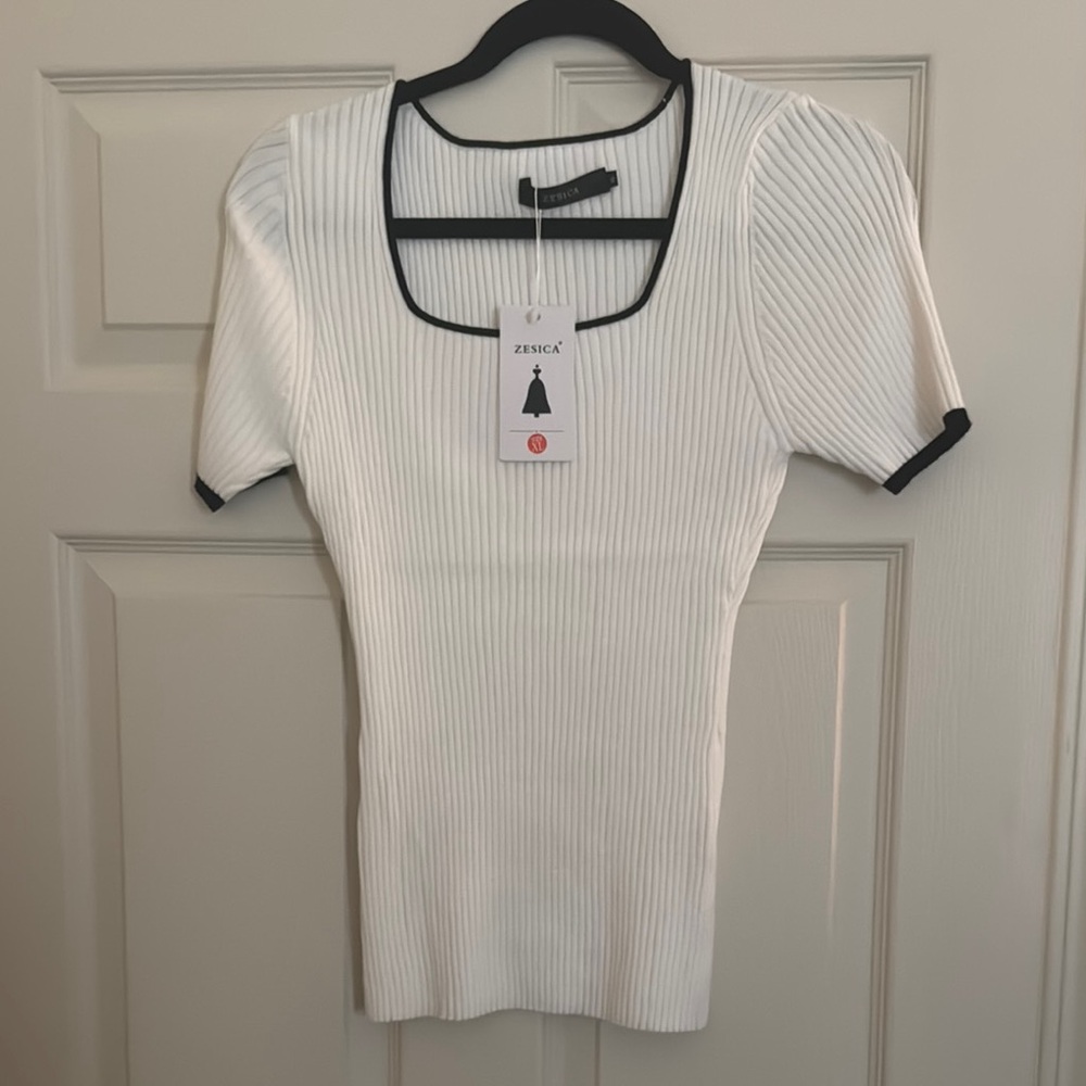 White Ribbed Short Sleeve Bodysuit